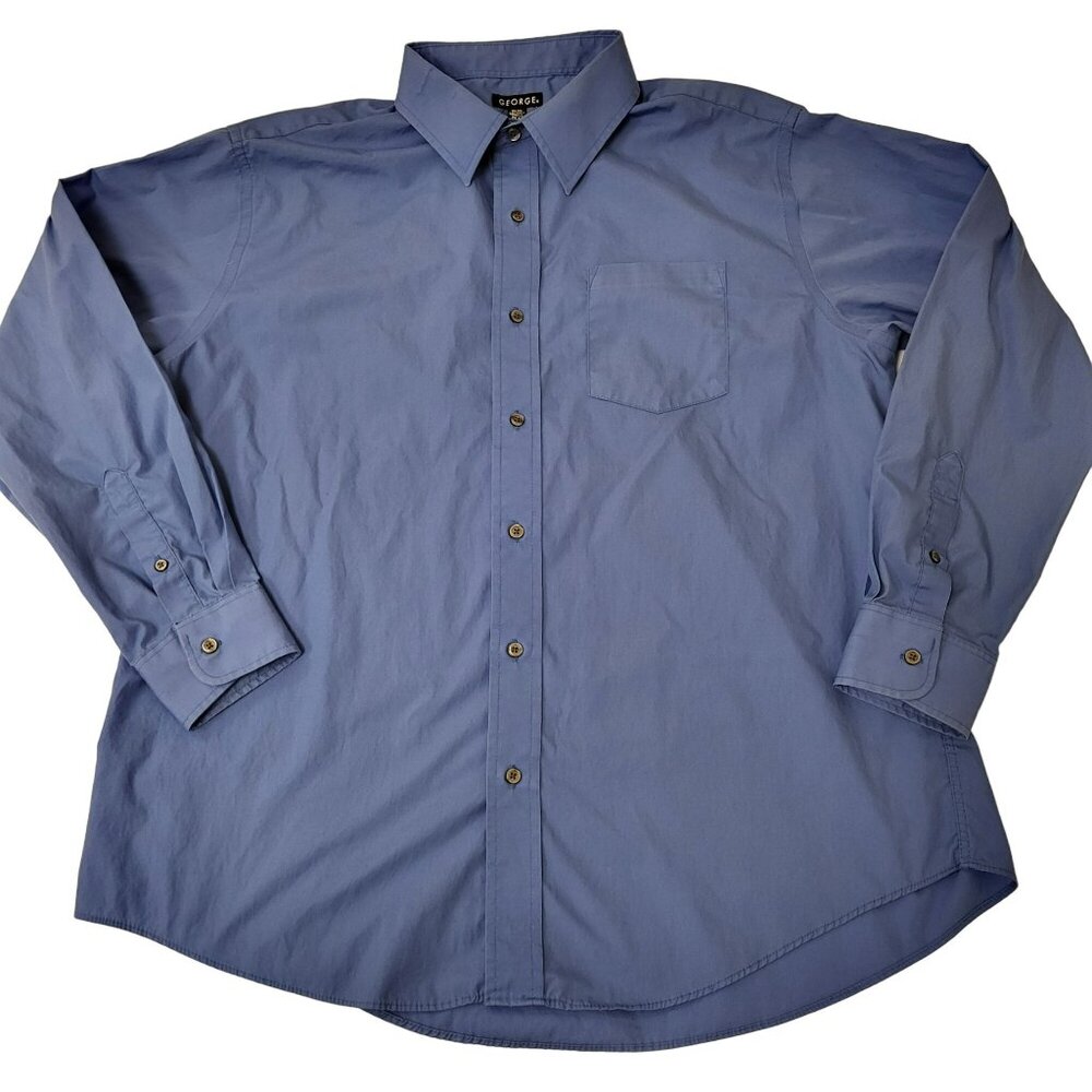 George Button Down Dress Shirt Longsleeve Blue Men's XL